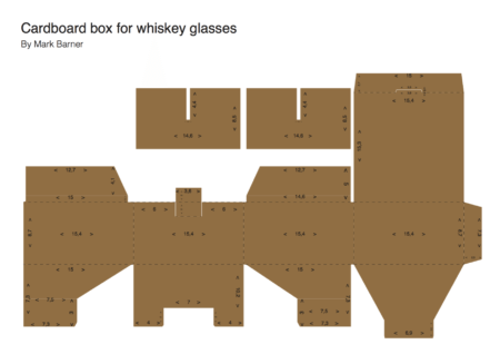 Free Cardboard box design design - stencil DIY pdf - for 4 glasses of whiskey package - cutting form DIY